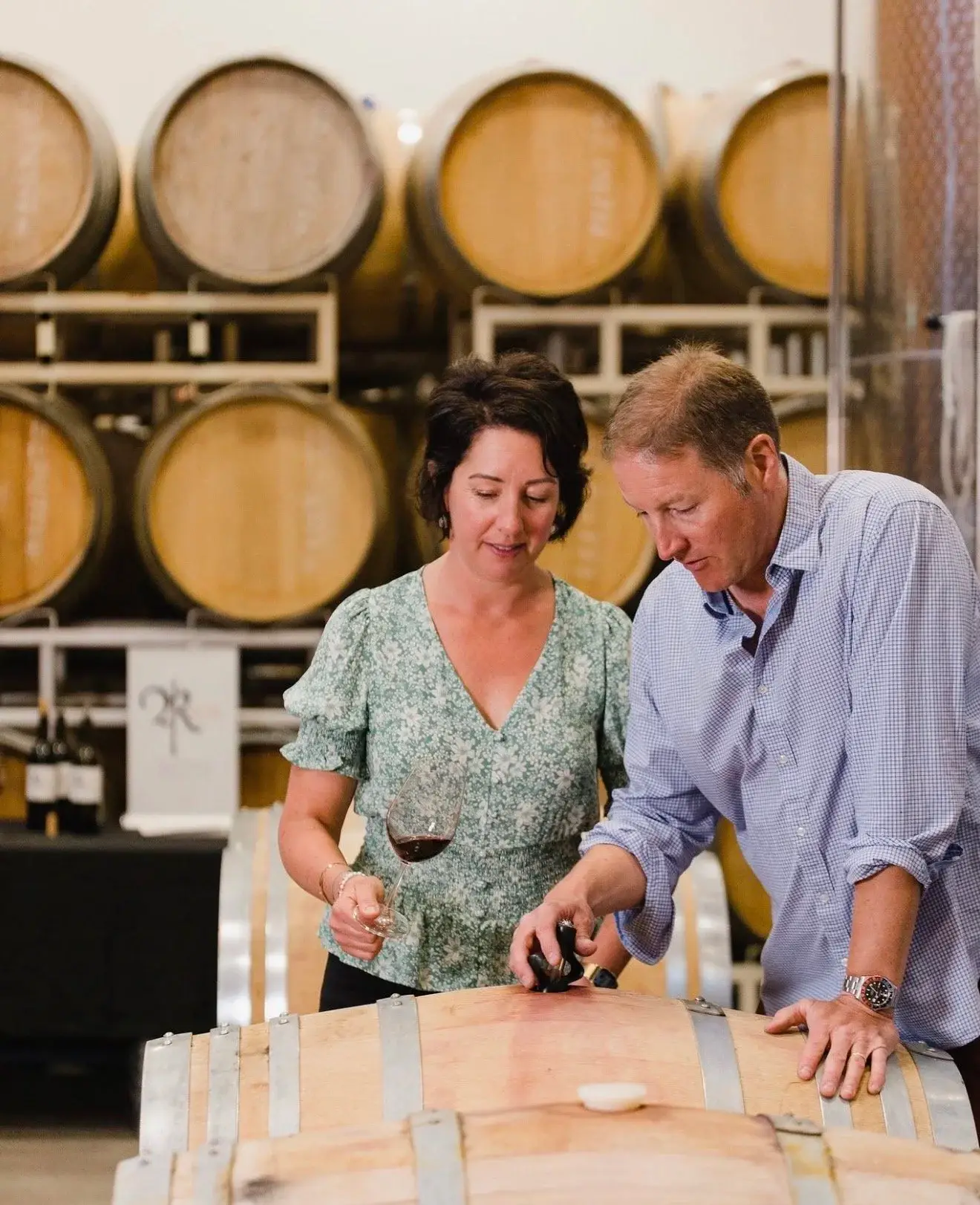 Penelope and Dylan Roche in the cellar